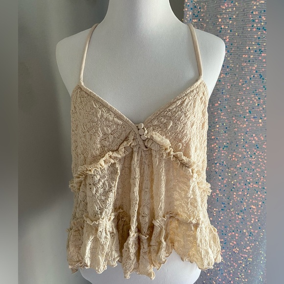 Kimchi Blue Rossie Lace Babydoll Tank Top Cream Ecru lace Sz Small adjustable - Picture 5 of 10